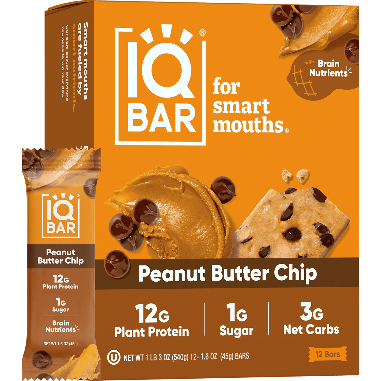 Iqbar Peanut Butter Chip Bars, 12 Ea
